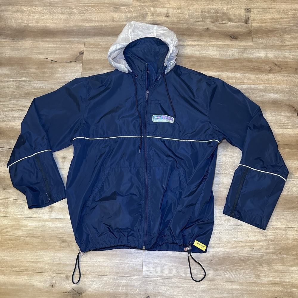 Vintage Tommy Hilfiger Windbreaker Mens Large Navy Blue Athleisure Running Y2K - Picture 1 of 11